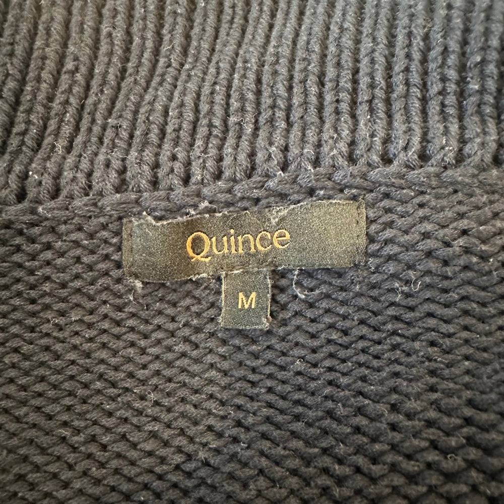 Quince Organic Cotton Knit Cropped Polo Sweater Navy White Stripe Size Medium - Picture 4 of 6